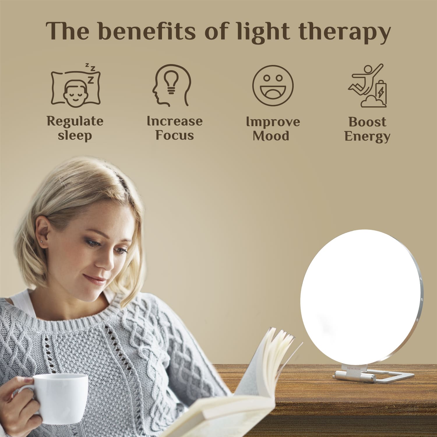 Memorism Aura TL9 Light Therapy Lamp - UV-Free, 2,000-10,000 Lux, Happy Light - Memory Function, 3-Color Temperature, 5-Adjustable Brightness Levels - Sunlight Lamp for Winter 